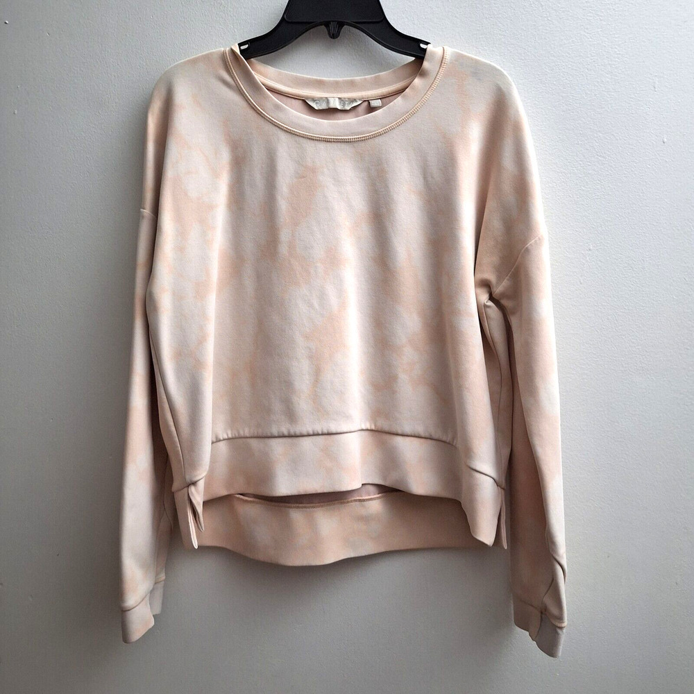 Athleta Crop Sweatshirt Women Small Pink Tie Dye Sundown Pullover Gym Athleisure